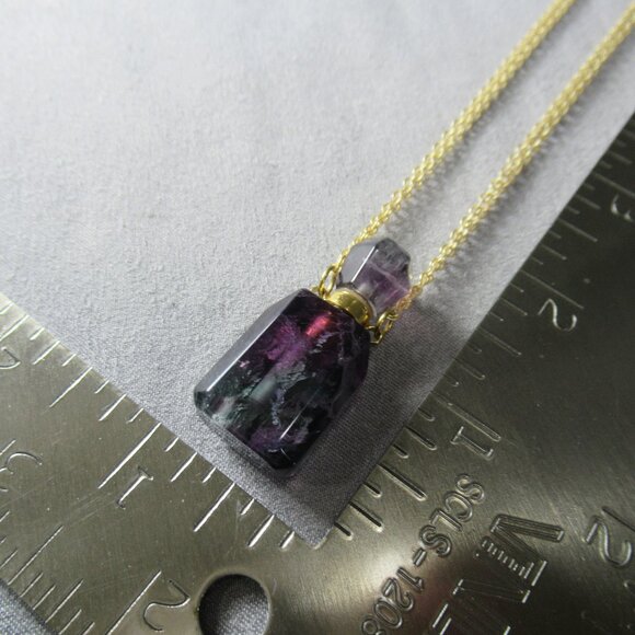 Gemstone Perfume Bottle, Rainbow Fluorite and Brass - Picture 5 of 5